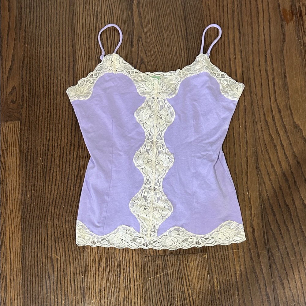 Mary Green Lavender Lace-Trim Cami tank top cream lace top sz M